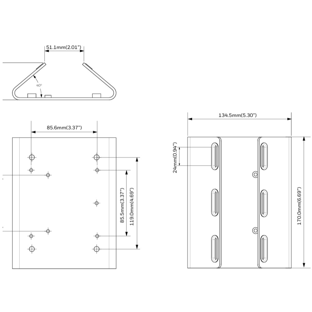 Adaptador para Montaje en Poste HA60PLMZ - Honeywell Serie 60 - Dimensiones