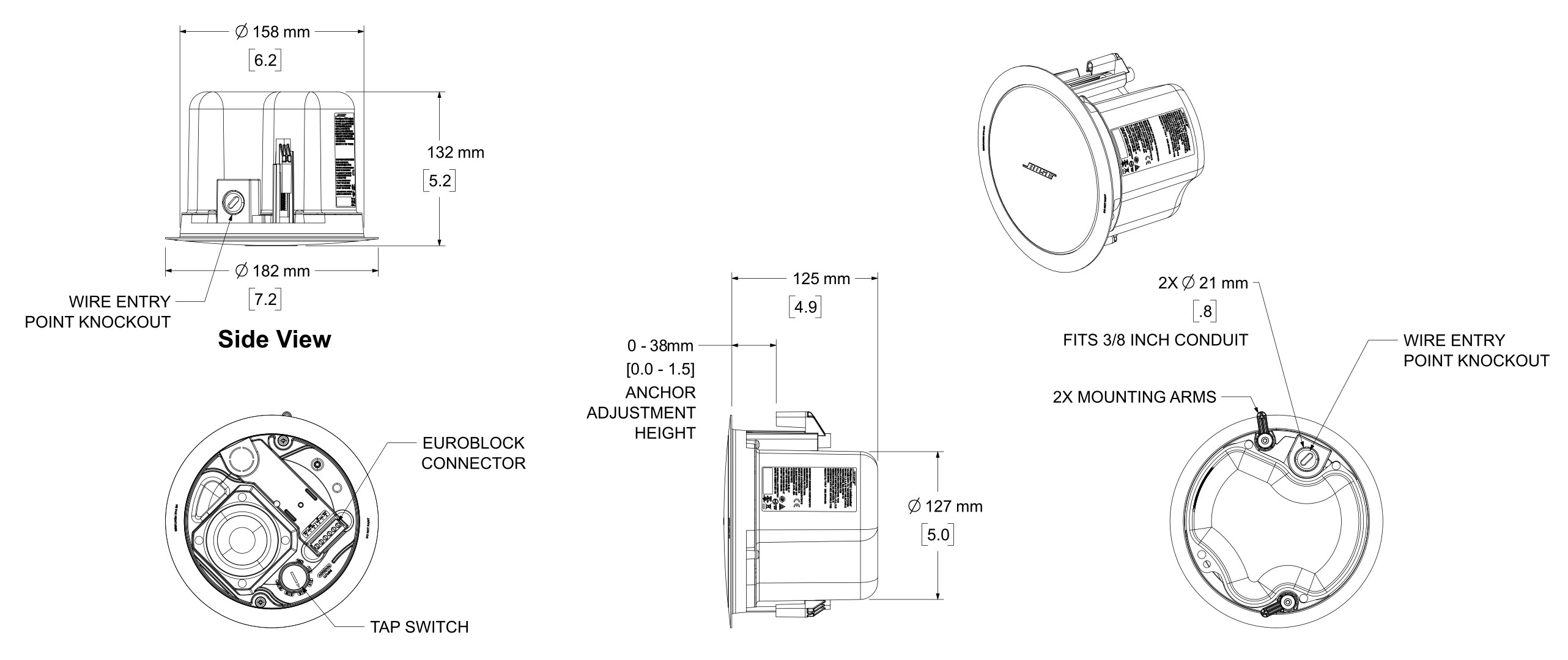 Dimensiones del altavoz FreeSpace FS2CW