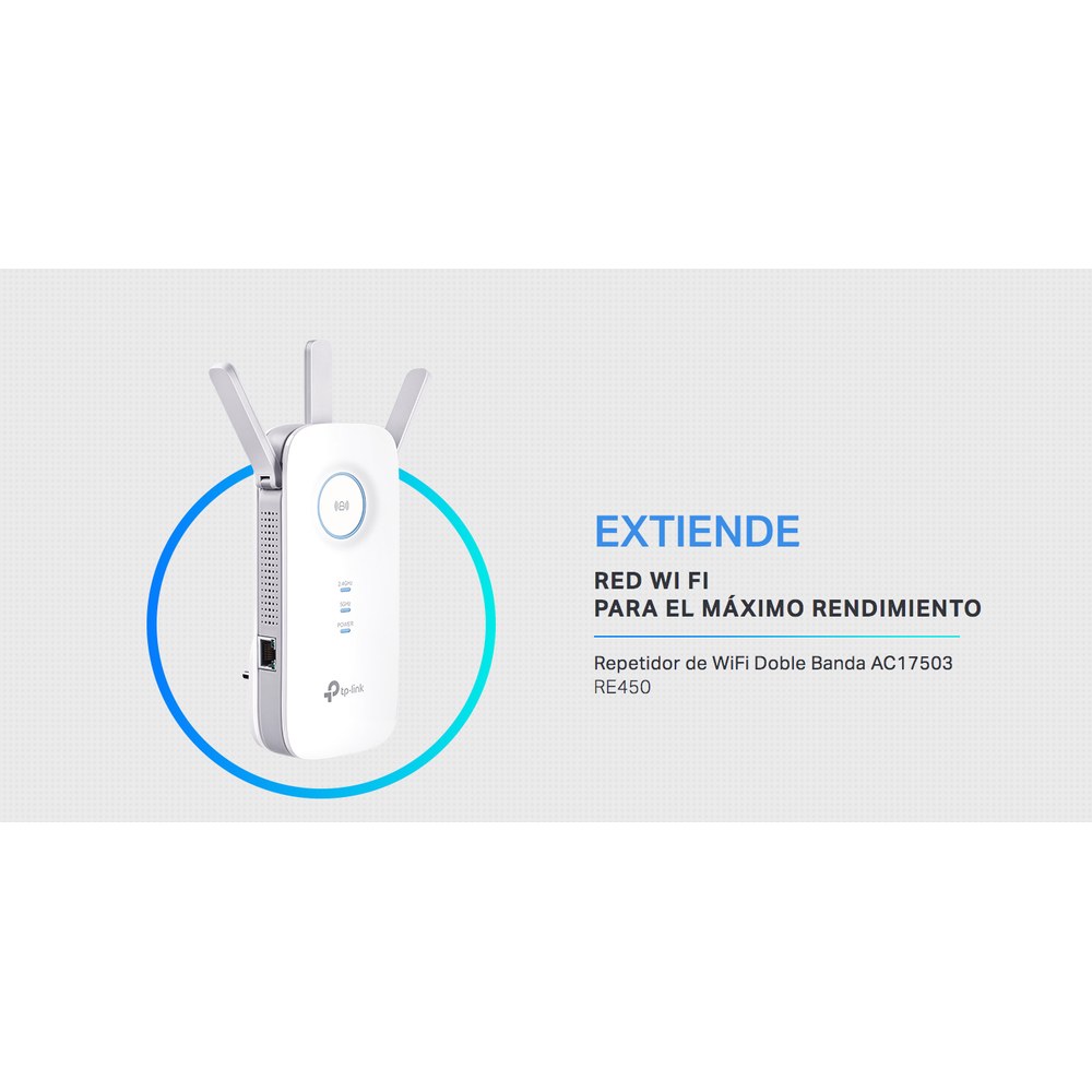 Vista frontal del extensor de cobertura TP-Link RE450