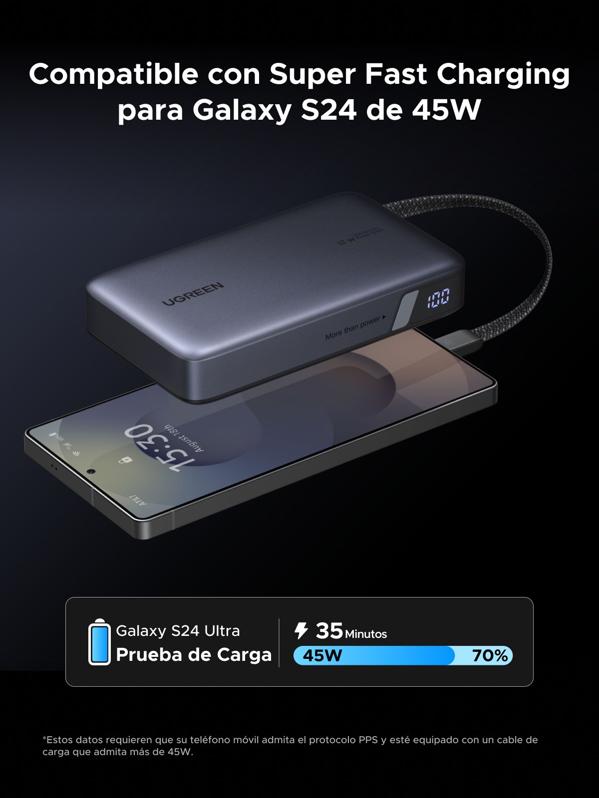 Power Bank 20000mAh con Cable USB-C Integrado