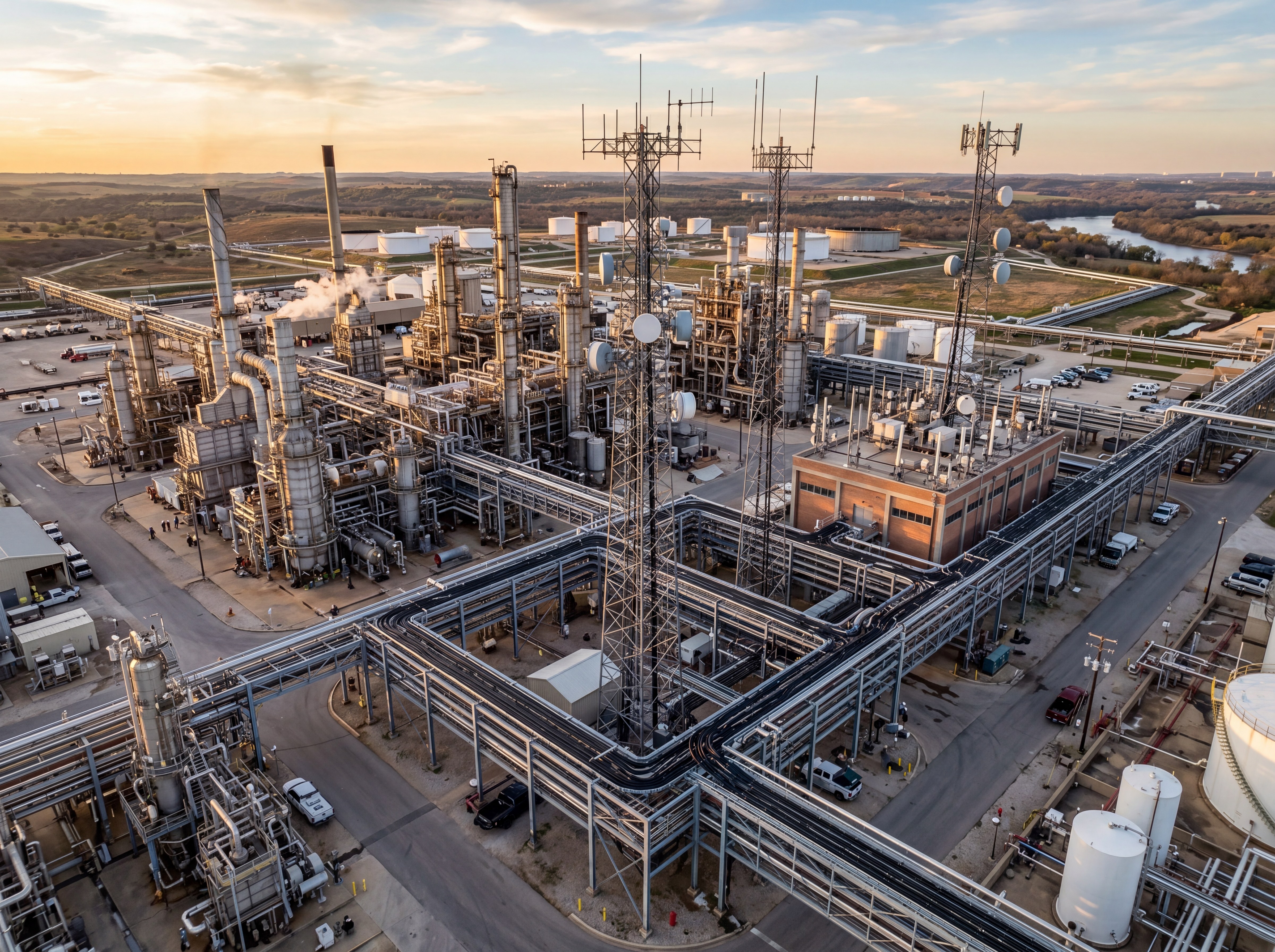 Planta industrial con infraestructura de comunicaciones