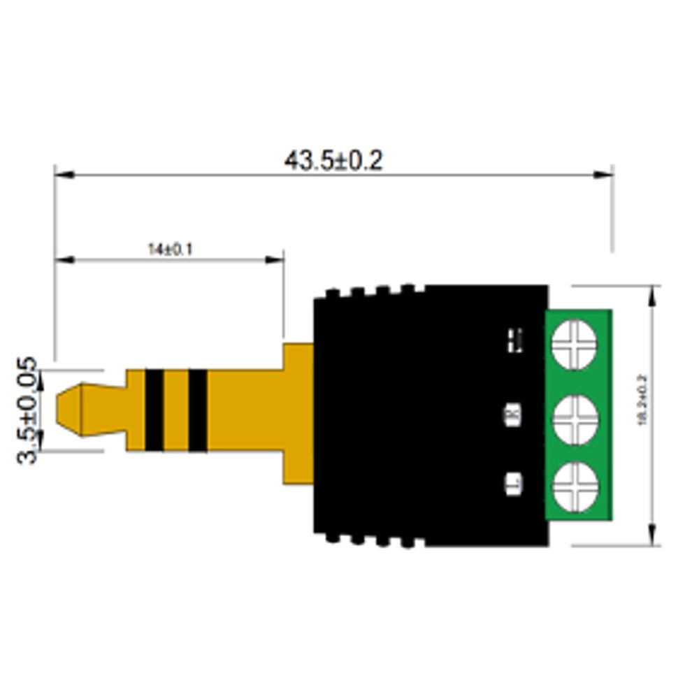 Vista frontal del conector