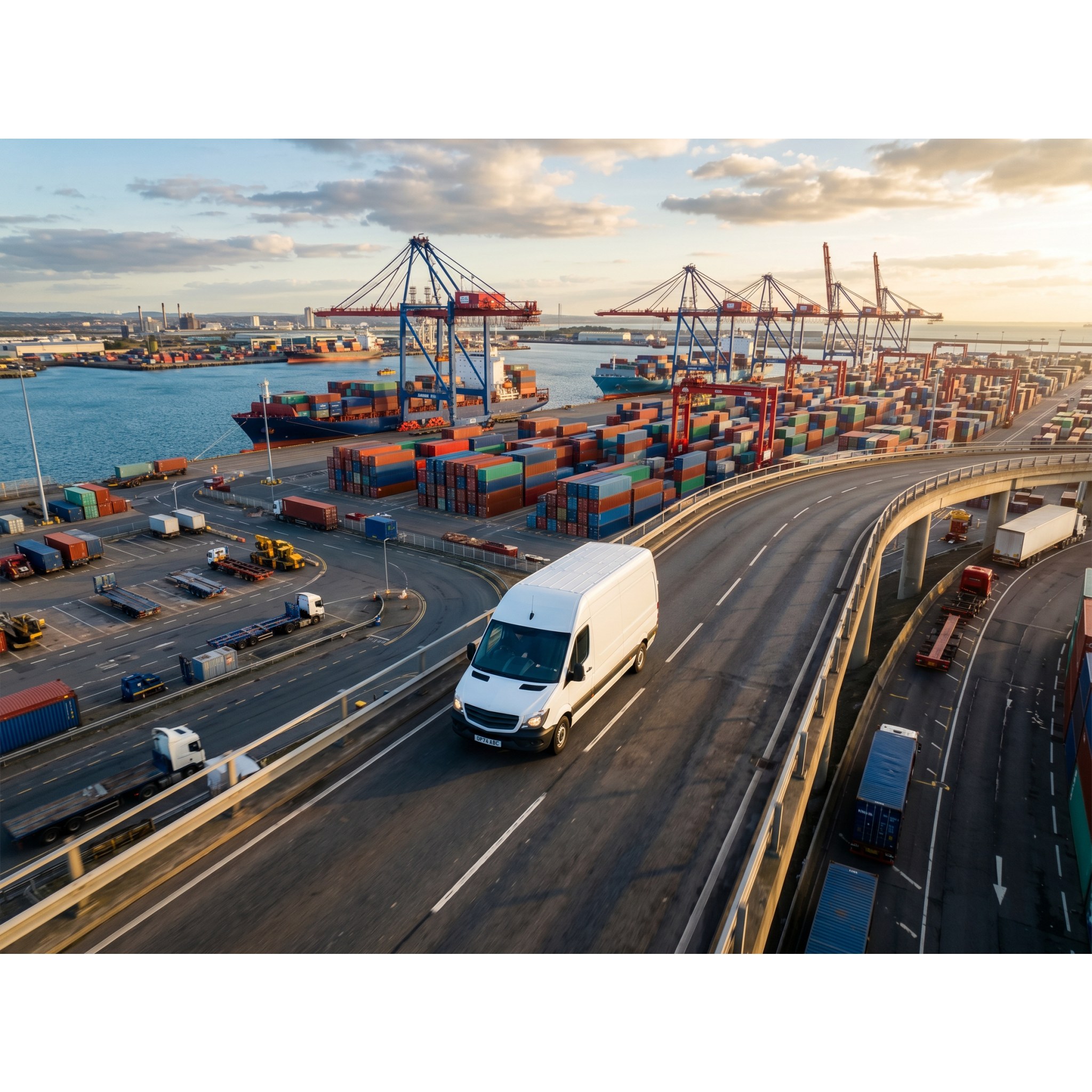 Van comercial en zona industrial portuaria