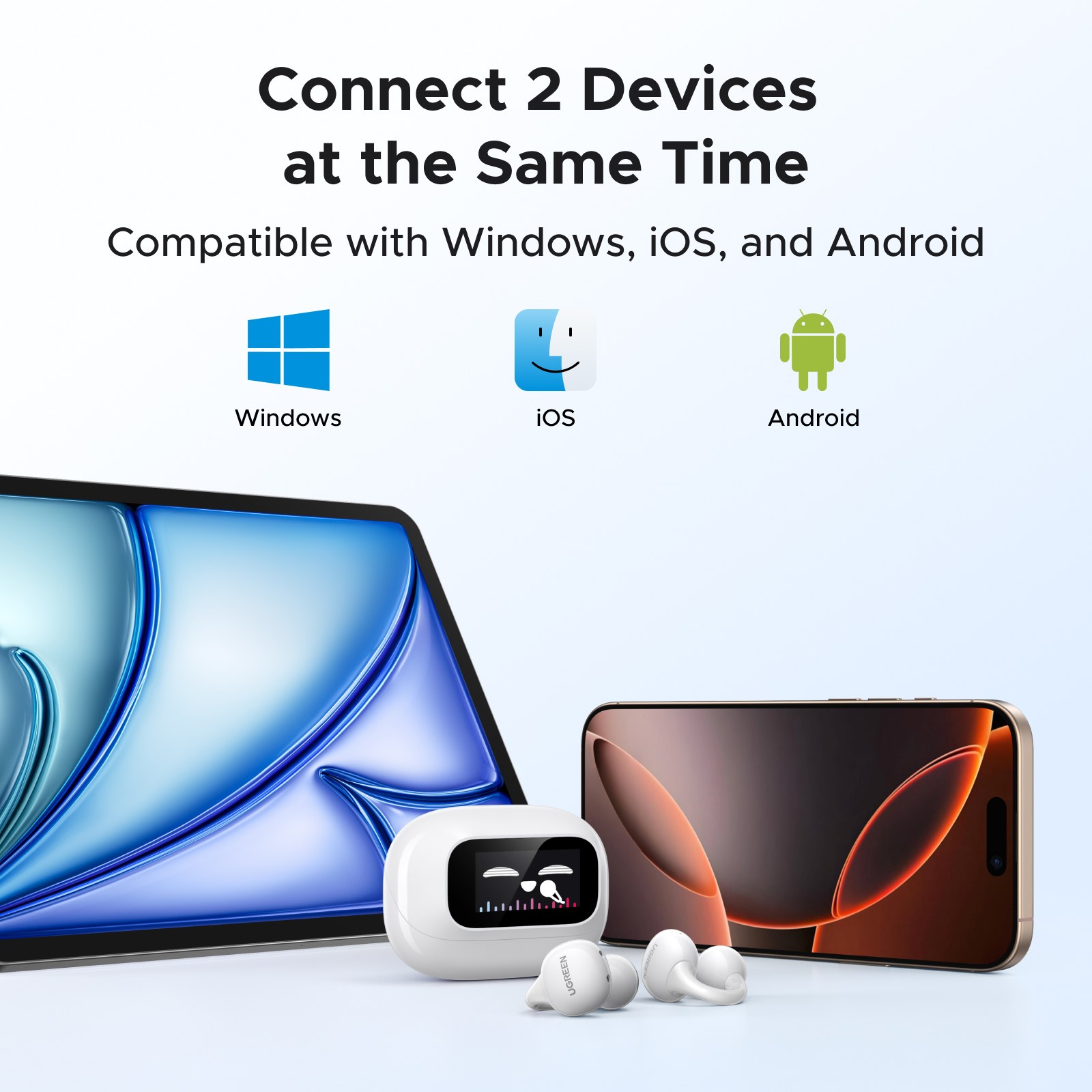Connect 2 Devices at the Same Time - Auriculares UGREEN ClipBuds Magic Multi-dispositivo