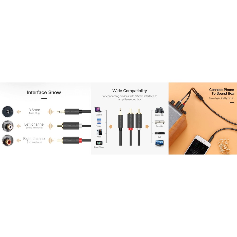 UGREEN Cable Audio Premium Jack 3.5mm a 2 RCA
