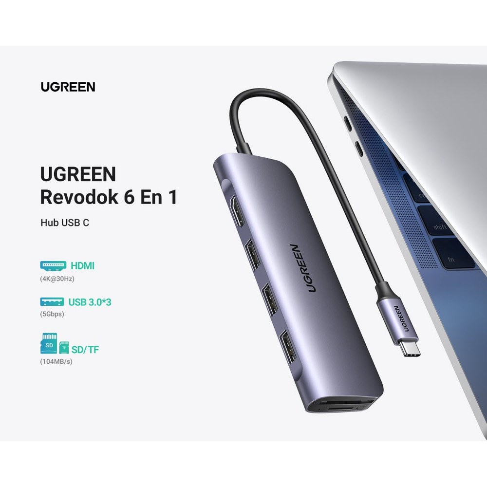 Vista frontal del HUB USB-C 6 en 1