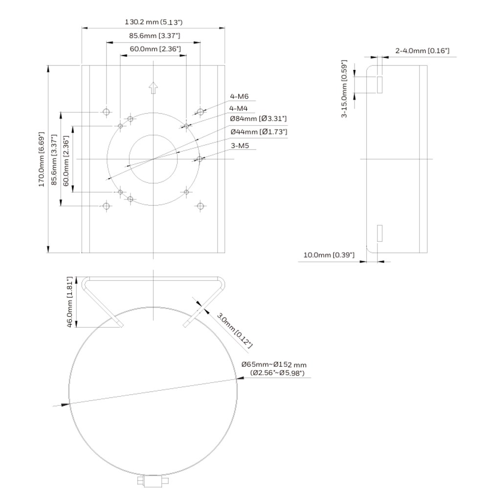 Dimensiones Soporte para Poste HA35PLM01