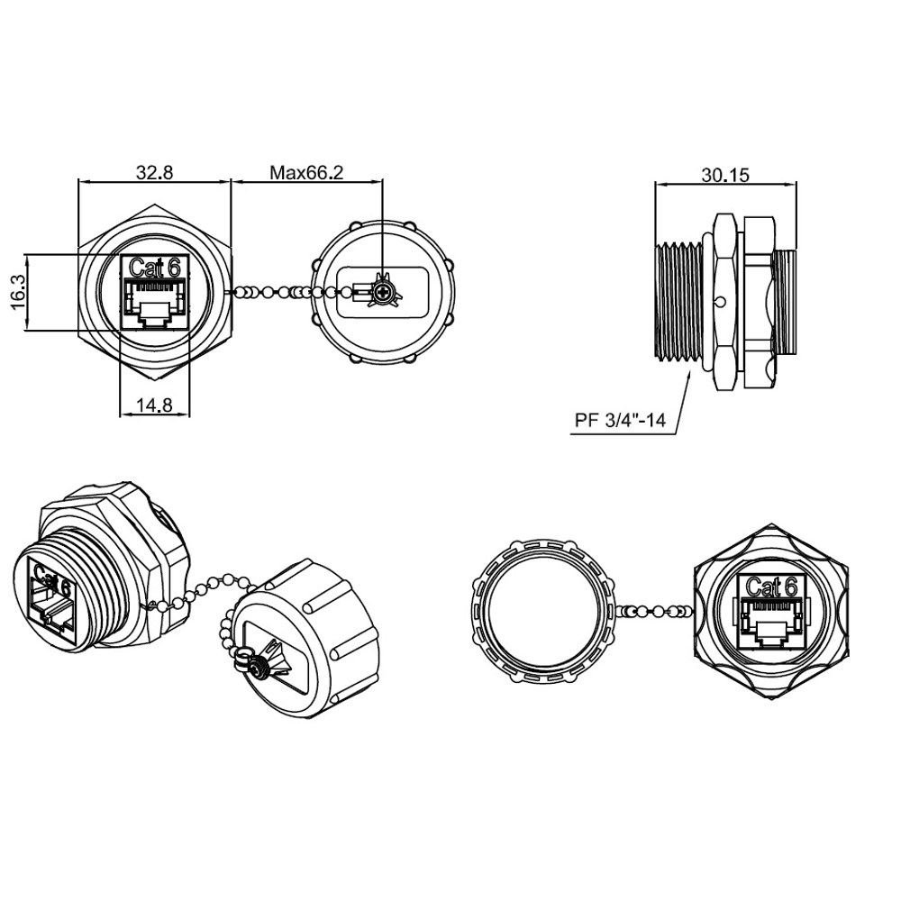 Acoplador Industrial RJ45-RJ45 Categoría 6 Blindado IP67