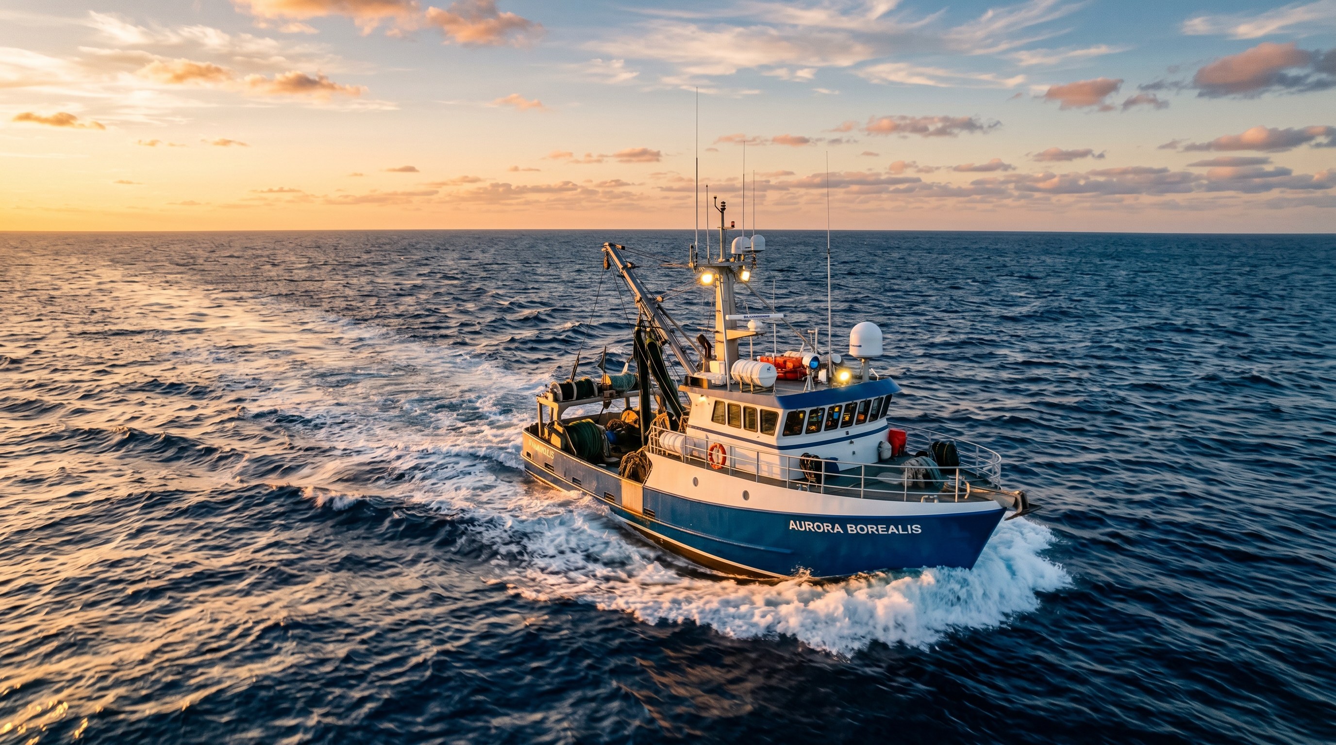 TXM85 en pesca comercial / yate al amanecer
